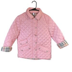 Burberry Quilted Girls Coat 14y Pink With Plaid Interior Pockets Full Zip